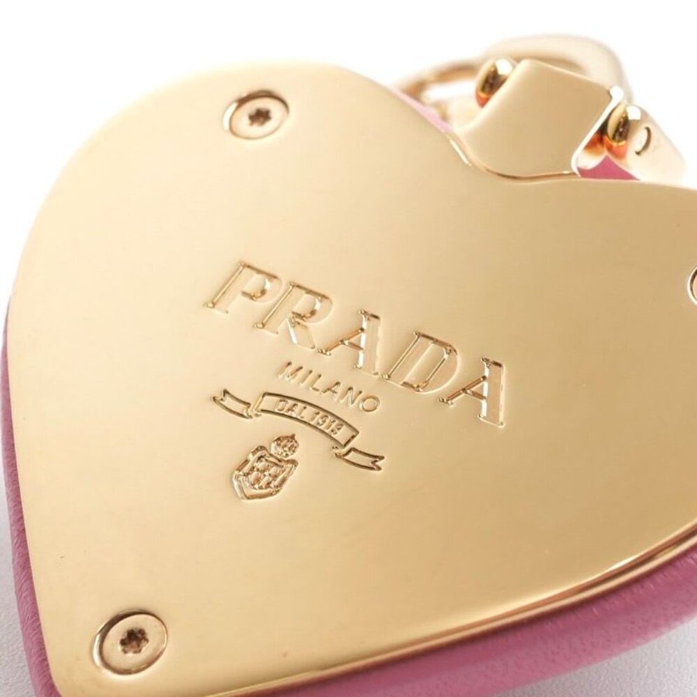 Prada Charm Pink Gold Nappa Leather Key Ring Logo Heart - Picture 7 of 7